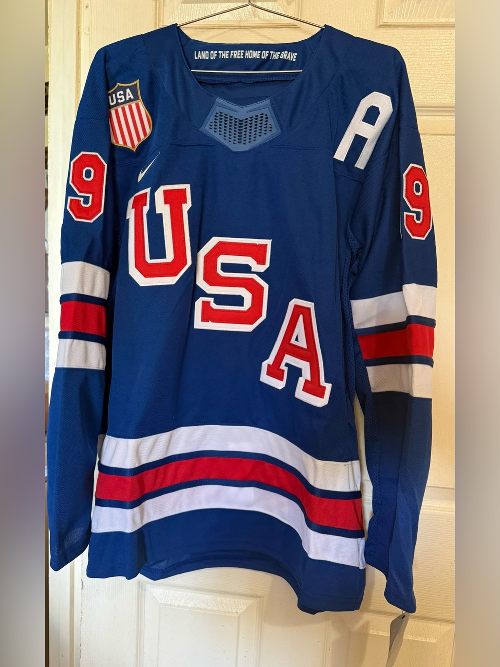 Nike Blue Team USA Hockey Jersey with Red and White Accents